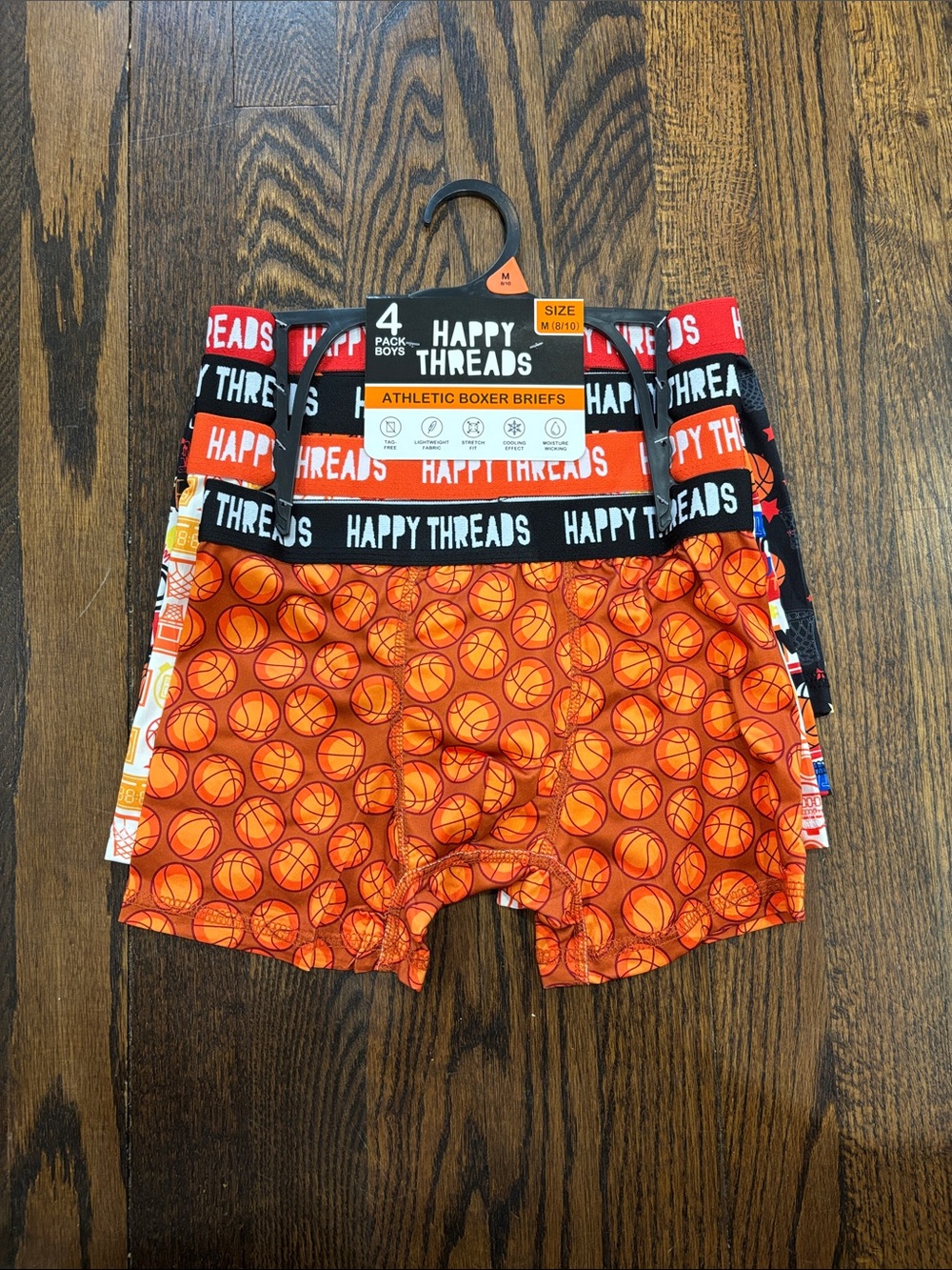 Happy threads Boys' Orange Basketball Athletic Boxer Briefs - 4 Pack size M